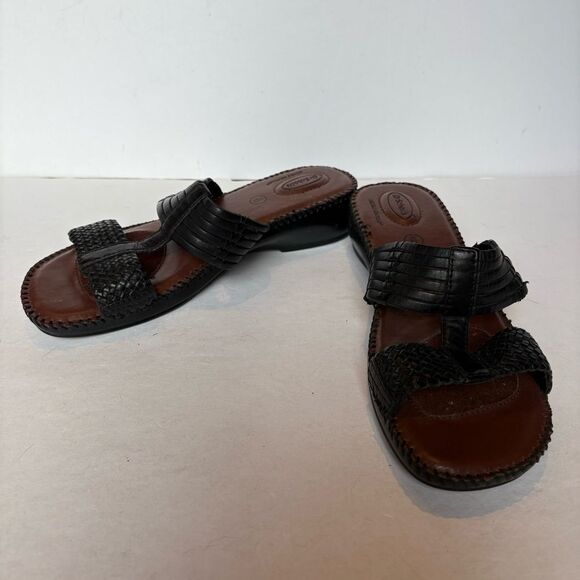 Dr. Scholls Black Leather Sandals Slip On Size 9 Betty Look new! - Picture 1 of 8